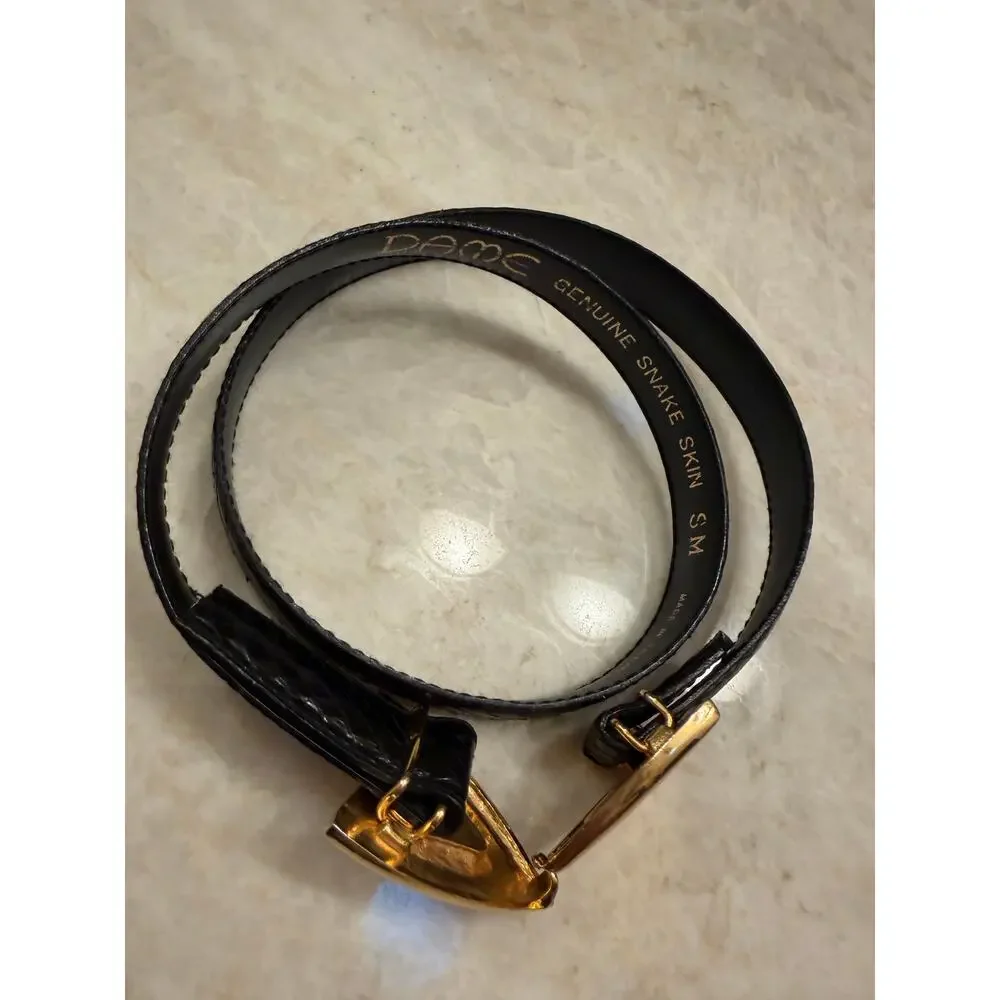 Vintage Dame black eelskin belt gold clip sz S